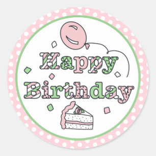 Sticker Rond Joyeux anniversaire rose et vert