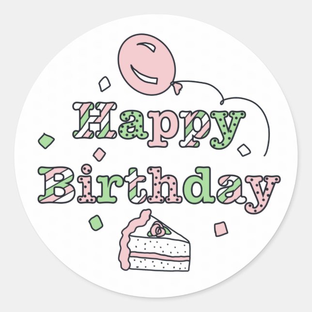 Sticker Rond Joyeux anniversaire rose et vert (Devant)