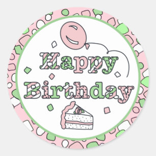 Sticker Rond Joyeux anniversaire rose et vert