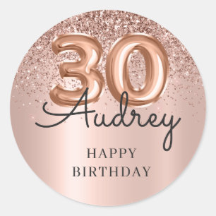 Sticker Rond Joyeux Anniversaire Rose Gold Parties scintillant