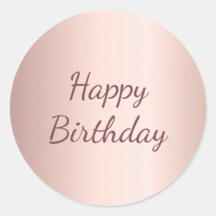 Sticker Rond Joyeux anniversaire rose or métal emballage cadea