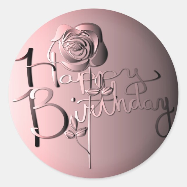 Sticker Rond "Joyeux anniversaire !" Rose Sangria 3D écrit à la (Devant)