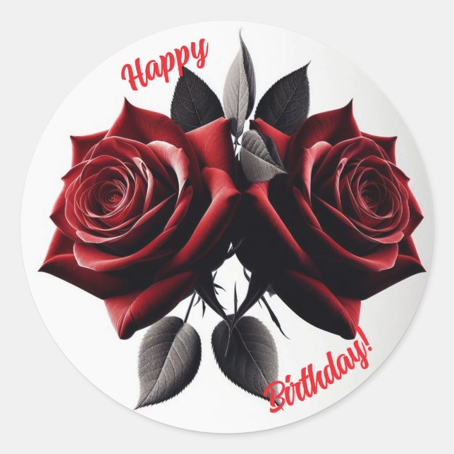 Sticker Rond Joyeux Anniversaire Roses Rouges (Devant)