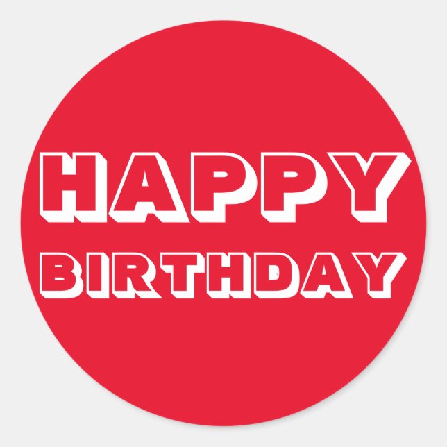 Sticker Rond Joyeux anniversaire, Rouge blanc moderne audacieux (Devant)