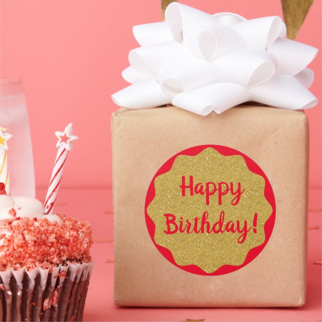 Sticker Rond Joyeux Anniversaire Rouge Minimal Simple (Fête)