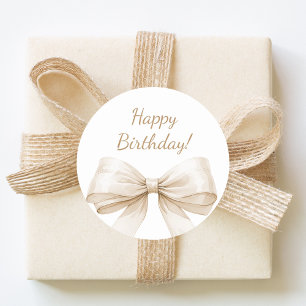 Sticker Rond Joyeux Anniversaire Ruban Ivoire Beige élégant