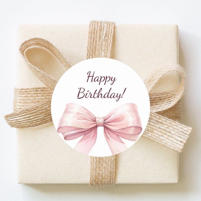 Sticker Rond Joyeux Anniversaire Ruban Rose élégant (Créateur téléchargé)