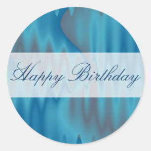 Sticker Rond Joyeux anniversaire satin turquoise