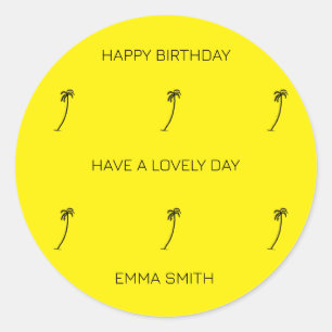 Sticker Rond Joyeux Anniversaire Silhouette Cocotiers