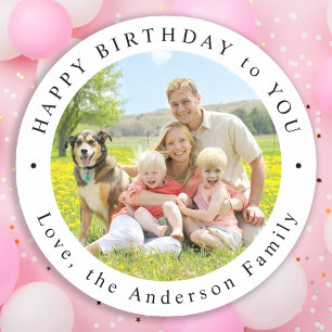 Sticker Rond Joyeux Anniversaire Simple Mignon Photo Personnali