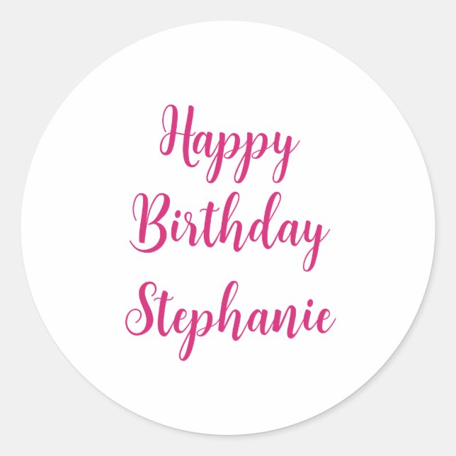 Sticker Rond Joyeux Anniversaire Simple Personnalisé Nom Fille  (Devant)
