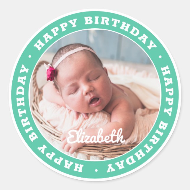 Sticker Rond Joyeux anniversaire simple photo moderne (Devant)