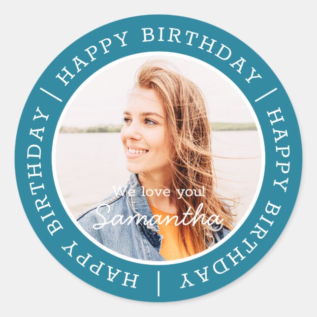 Sticker Rond Joyeux anniversaire simple Preppy moderne photo pe (Devant)