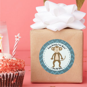 Sticker Rond Joyeux anniversaire singe Zoo Animaux