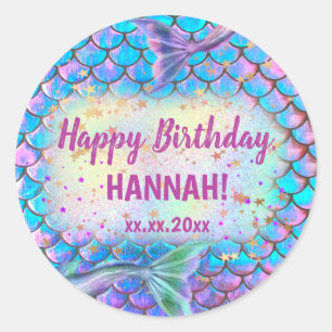 Sticker Rond Joyeux anniversaire sirène