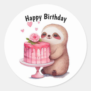 Sticker Rond Joyeux anniversaire Sloth