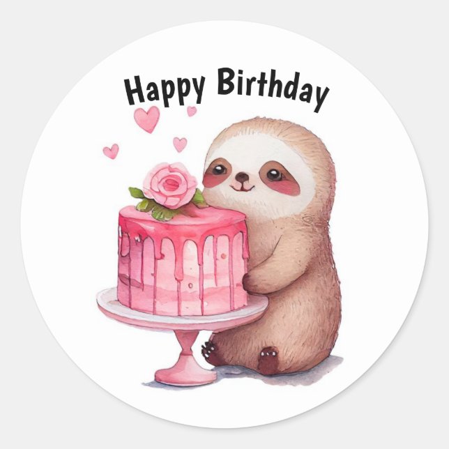 Sticker Rond Joyeux anniversaire Sloth (Devant)