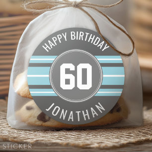 Sticker Rond Joyeux Anniversaire Sports Jersey Stripes Nom et â