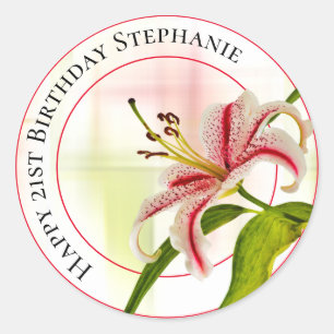 Sticker Rond Joyeux anniversaire Stargazer Lily photo florale