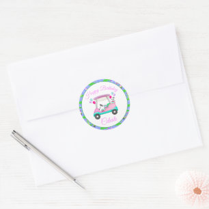 Sticker Rond Joyeux anniversaire sur le thème du golf féminin 