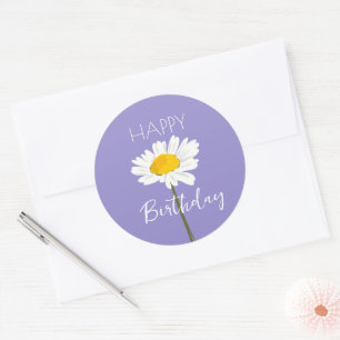 Sticker Rond Joyeux anniversaire tandis que Daisy Flower