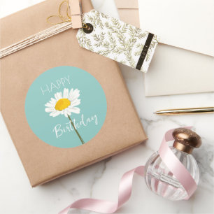 Sticker Rond Joyeux anniversaire tandis que Daisy Flower