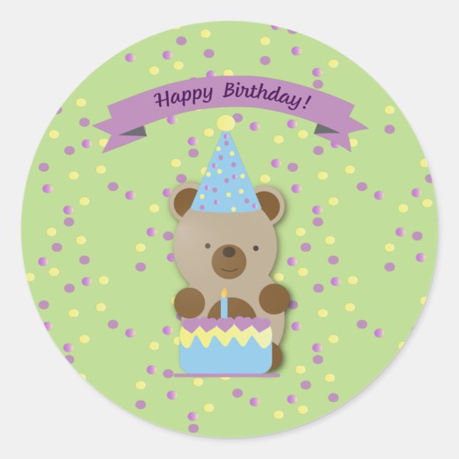 Sticker Rond Joyeux Anniversaire Teddy Bear (Devant)