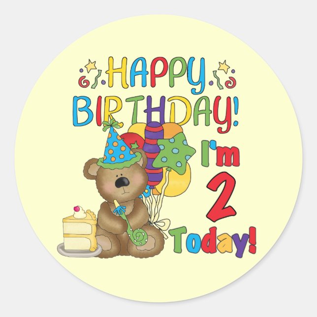Sticker Rond Joyeux anniversaire Teddy Bear 2e anniversaire (Devant)