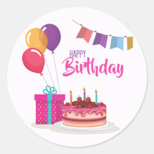Sticker Rond Joyeux Anniversaire Tendance Classique Mignon Mode