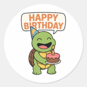 Sticker Rond Joyeux Anniversaire Tortue