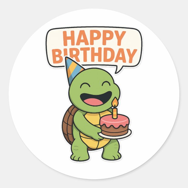Sticker Rond Joyeux Anniversaire Tortue  (Devant)