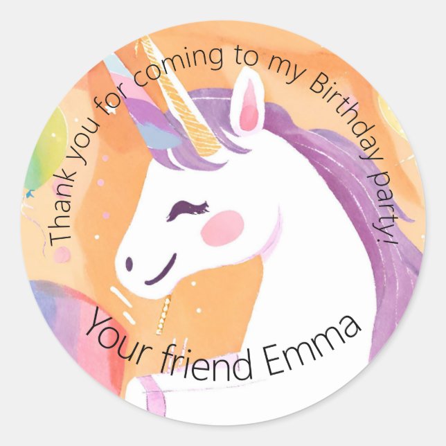 Sticker Rond Joyeux anniversaire Unicorn Merci pour le étiquett (Devant)