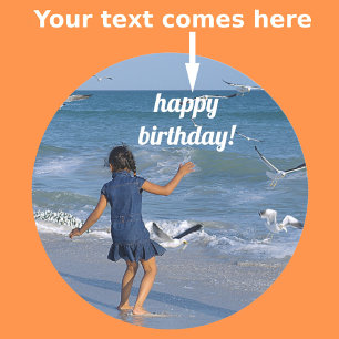 Sticker Rond Joyeux Anniversaire Voeux Blue Water Beach Photo