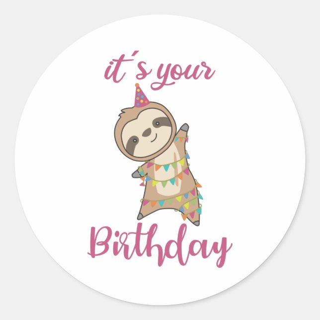 Sticker Rond Joyeux Anniversaire Vous Souhaite Sloth Mignonne (Devant)