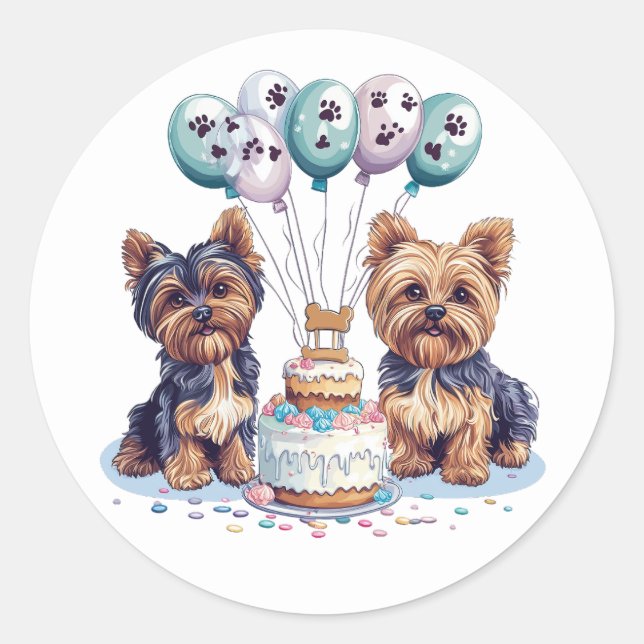 Sticker Rond Joyeux anniversaire Yorkie Chien (Devant)