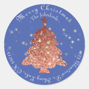 Sticker Rond Joyeux Arbre de Noël RSVP Rose Gold Blue Stars