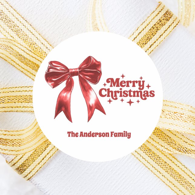 Sticker Rond Joyeux arc rouge de Noël (Créateur téléchargé)