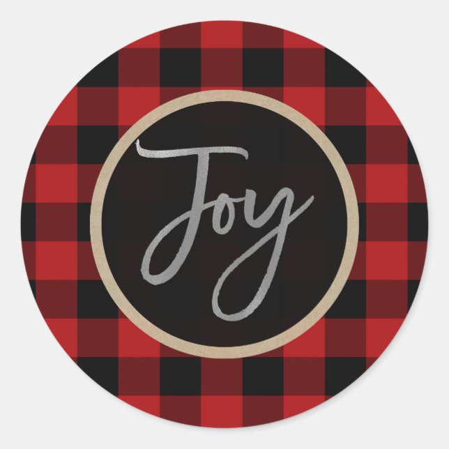 Sticker Rond Joyeux Argent moderne Wreath Holiday Buffalo Rouge (Devant)