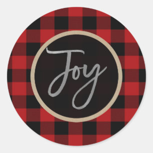 Sticker Rond Joyeux Argent moderne Wreath Holiday Buffalo Rouge