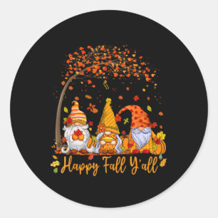 Sticker Rond Joyeux Automne à Tous Gnome Citrouille Feuilles D'