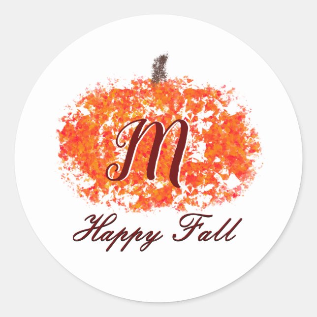 Sticker Rond Joyeux Automne Monogramme Personnel Familial Citro (Devant)