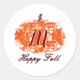 Sticker Rond Joyeux Automne Monogramme Personnel Famille Citrou
