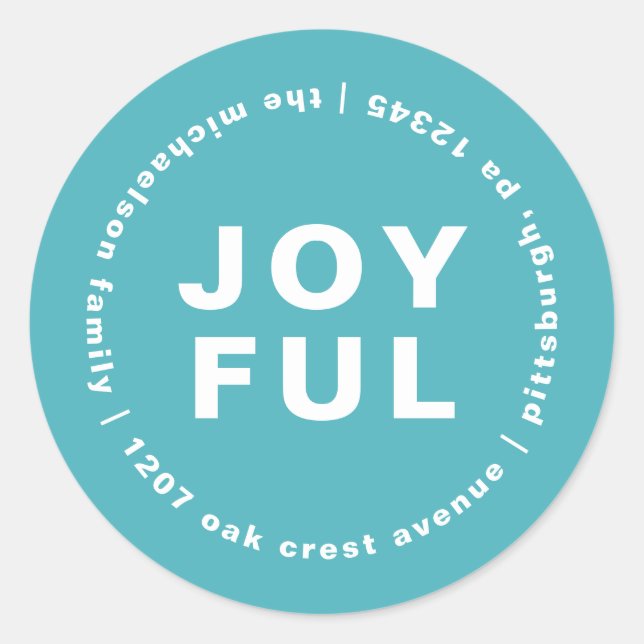 Sticker Rond Joyeux avec retour Adresse Noël Fête Bleu (Devant)