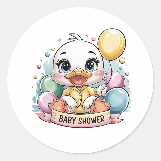 Sticker Rond Joyeux Baby shower de canard (Devant)