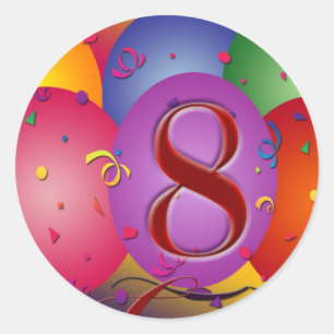 Sticker Rond Joyeux ballon du 8e anniversaire !