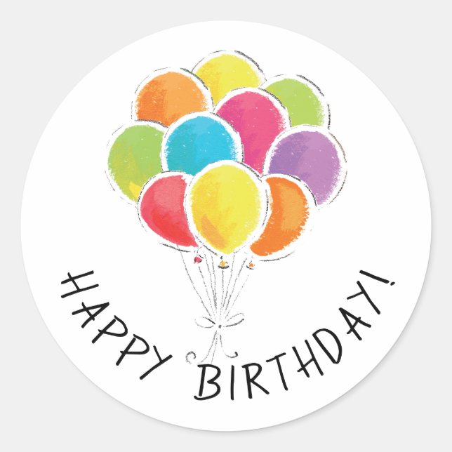 Sticker Rond Joyeux Ballons colorés d'anniversaire (Devant)
