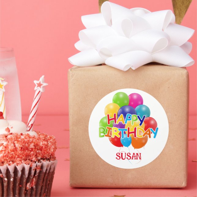 Sticker Rond Joyeux Ballons d'anniversaire (Fête)
