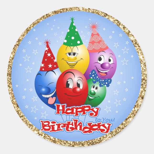 Sticker Rond Joyeux Ballons d'anniversaire amusant (Devant)