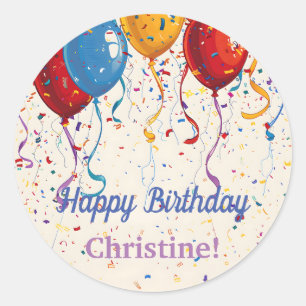 Sticker Rond Joyeux Ballons d'anniversaire Conception personnal