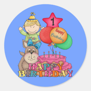 Sticker Rond Joyeux Ballons d'anniversaire garçon 1 an